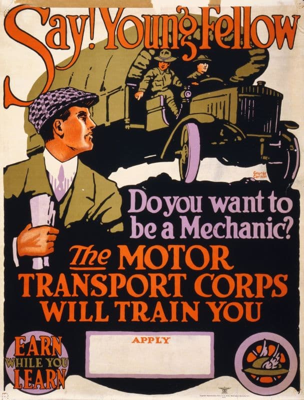 Say! Young fellow, do you want to be a mechanic as a canvas print
