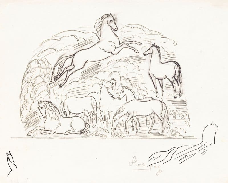 Schetsblad met paarden as a canvas print