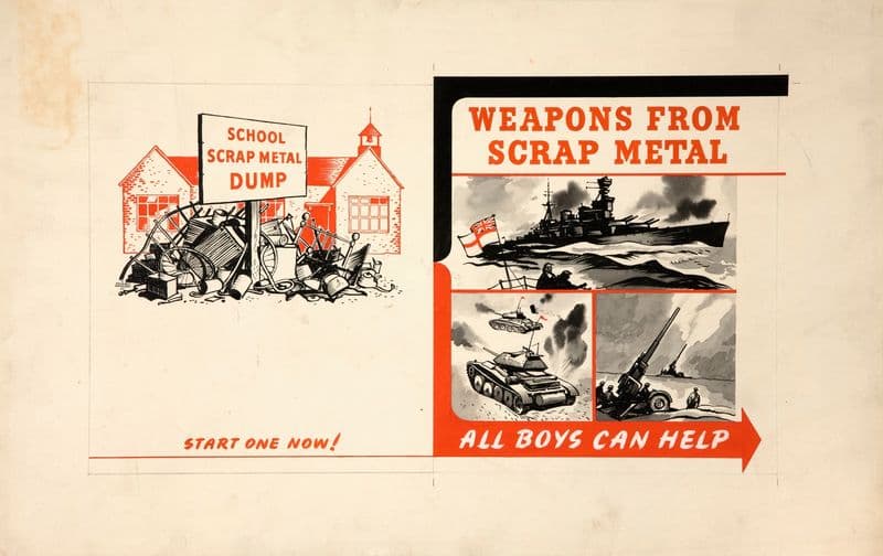 School scrap metal dump – start one now! Weapons from scrap metal – all boys can help (between 1939 and 1946) as a canvas print
