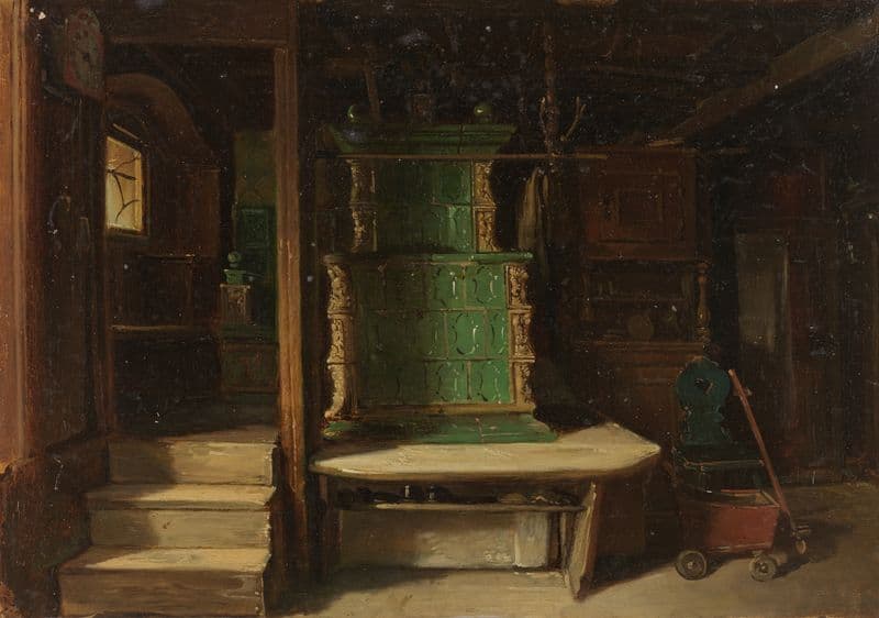 Schwarzwälder Bauernstube mit grünem Kachelofen as a canvas print