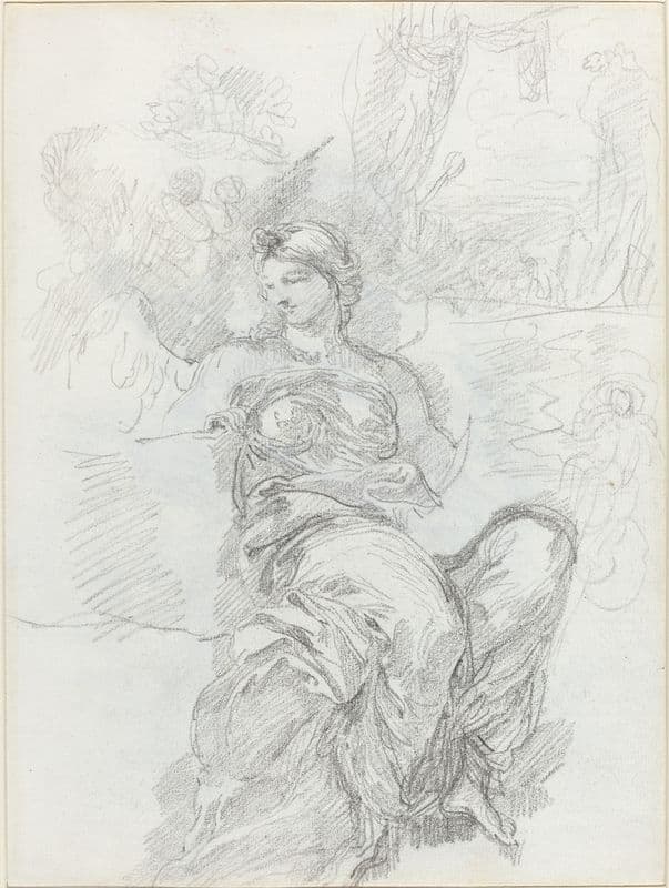 Seated Angel in a Landscape (recto) as a canvas print