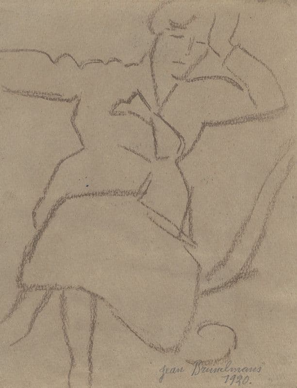 Seated dressed woman, head resting on hand as a canvas print