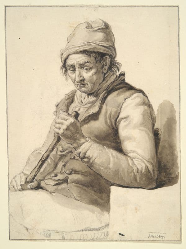 Seated Man with Stick (19th century) as a canvas print