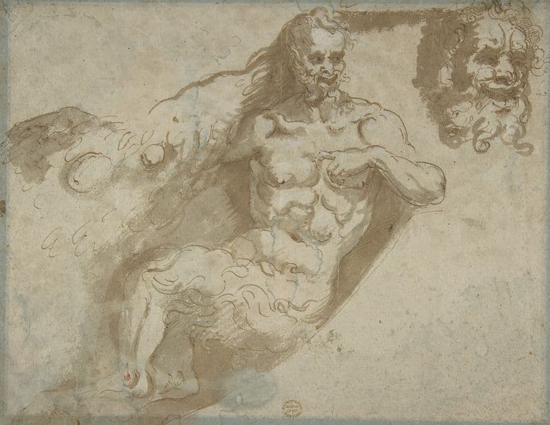 Seated satyr, with enlarged head of same (1527–96) as a canvas print