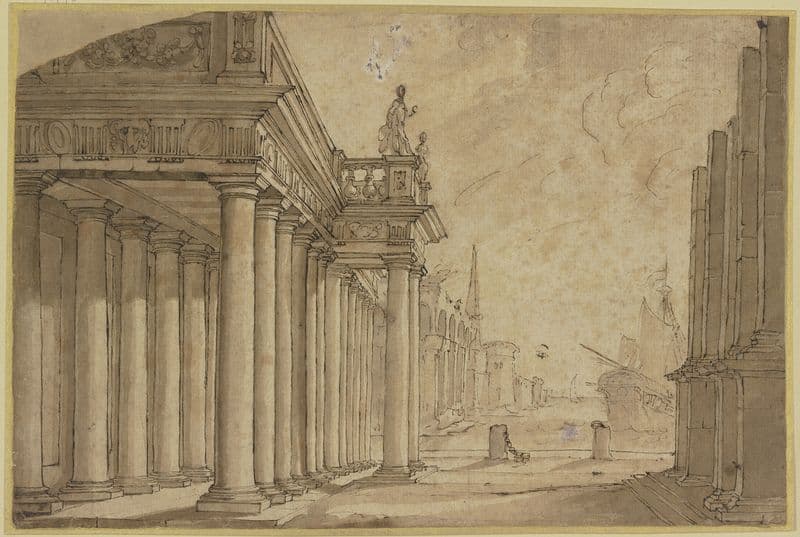 Seehafen, links eine Säulenhalle as a canvas print