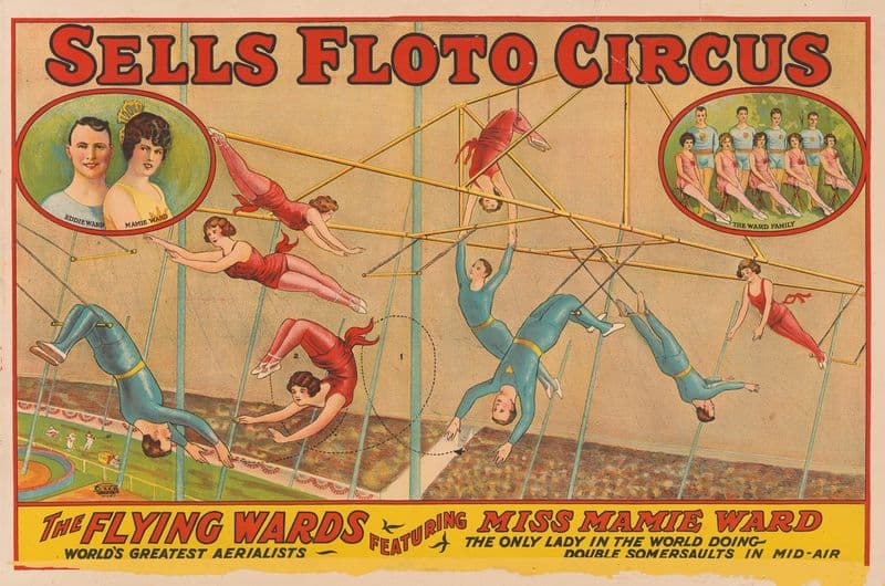 Sells Floto circus The Flying Wards featuring Miss Mamie Ward as a canvas print