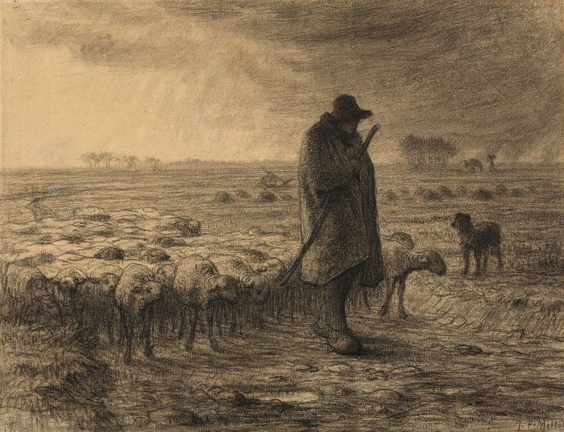 Shepherd Returning With His Flock (c. 1860) as a canvas print
