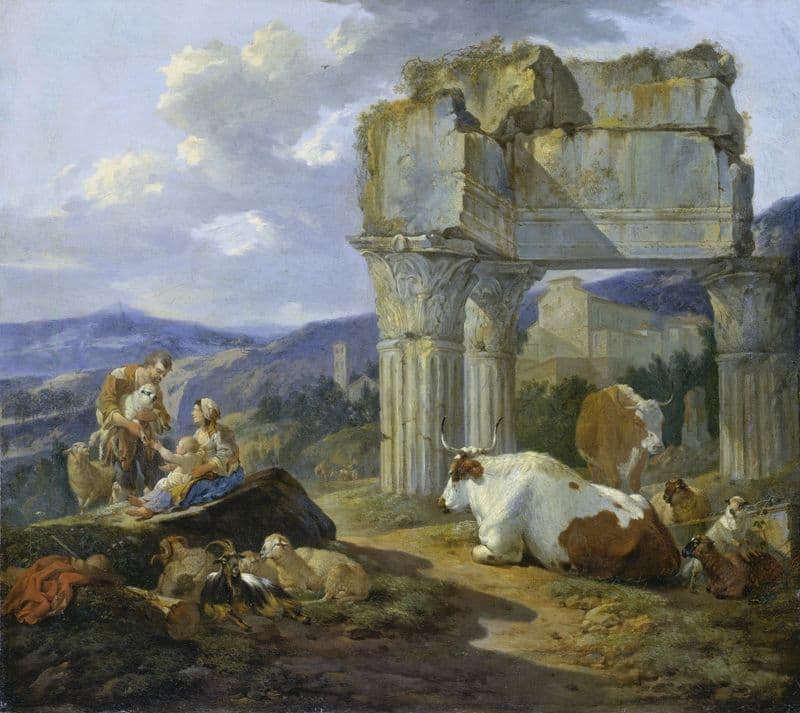Shepherd’s Family at the Ruins of the Temple of Vespasian as a canvas print