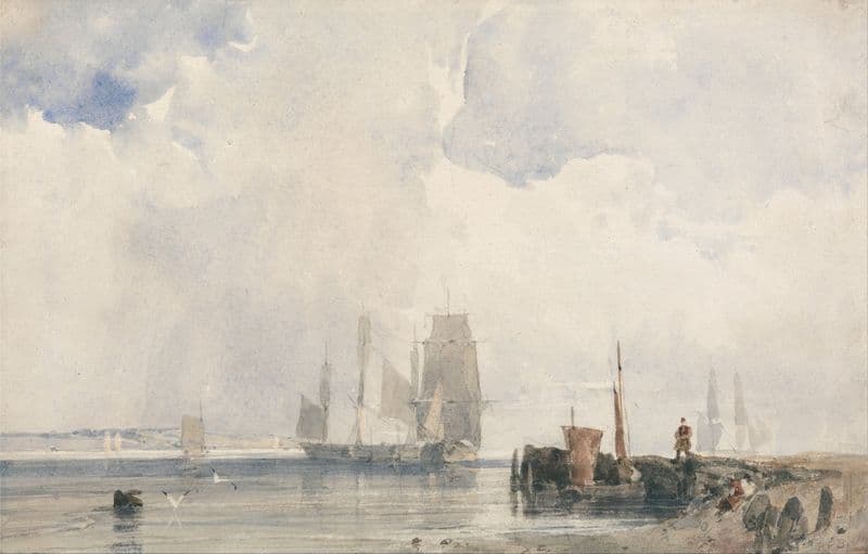 Shipping in an Estuary, Probably near Quilleboeuf as a canvas print