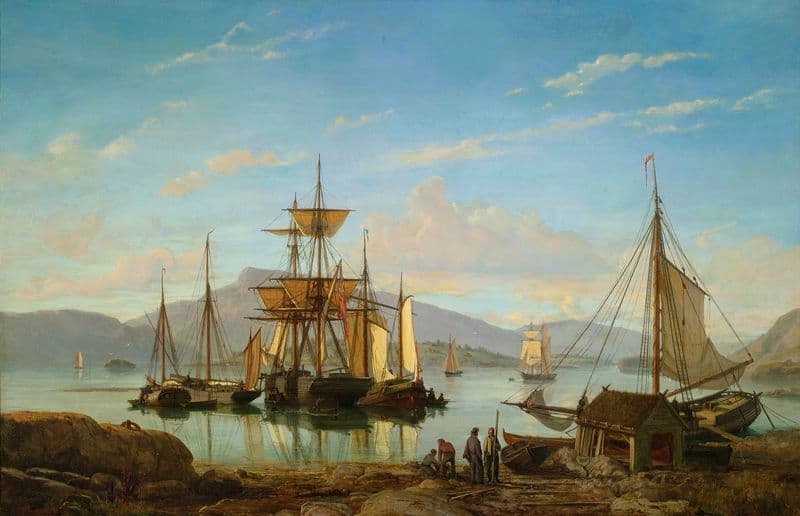 Ships In A Harbor as a canvas print
