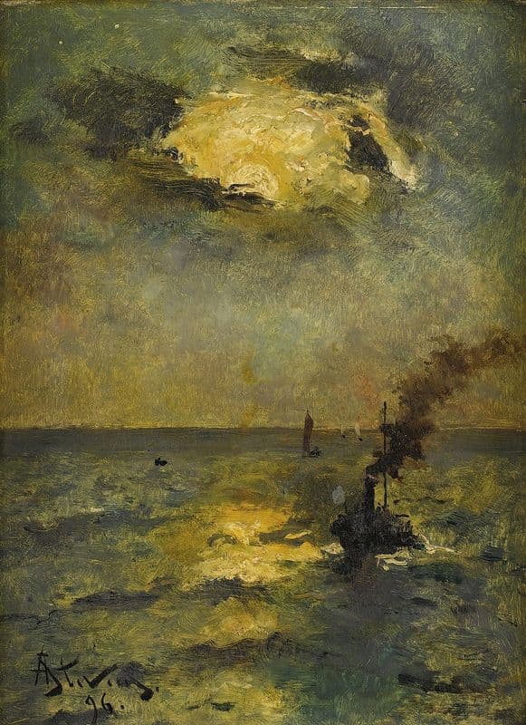 Ships, Sun Breaking Through Clouds as a canvas print