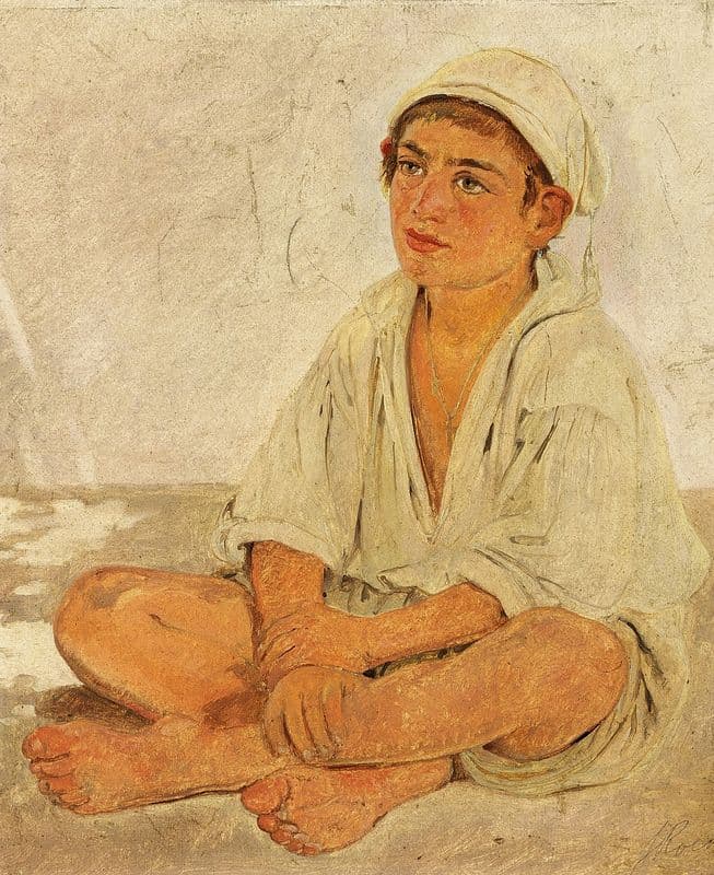 Siddende neapolitansk dreng as a canvas print