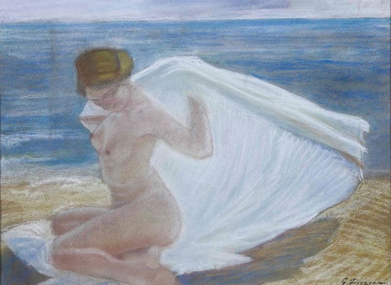 Signora in riva al mare as a canvas print