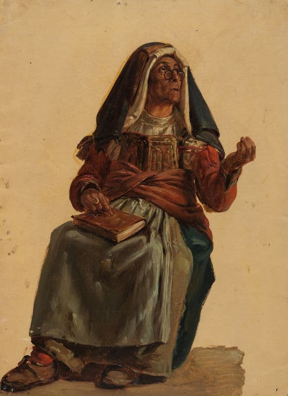 Sitzende alte Italienerin mit einem Buch im Schoß (1832-1837) as a canvas print