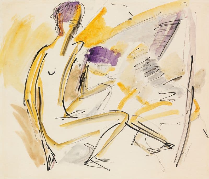 Sitzender und liegender Akt am Strand as a canvas print
