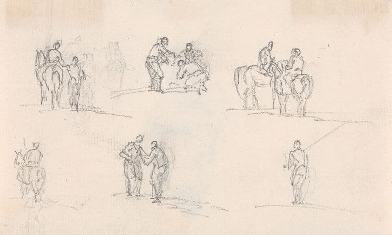 Six Studies of Figures on Horses as a canvas print