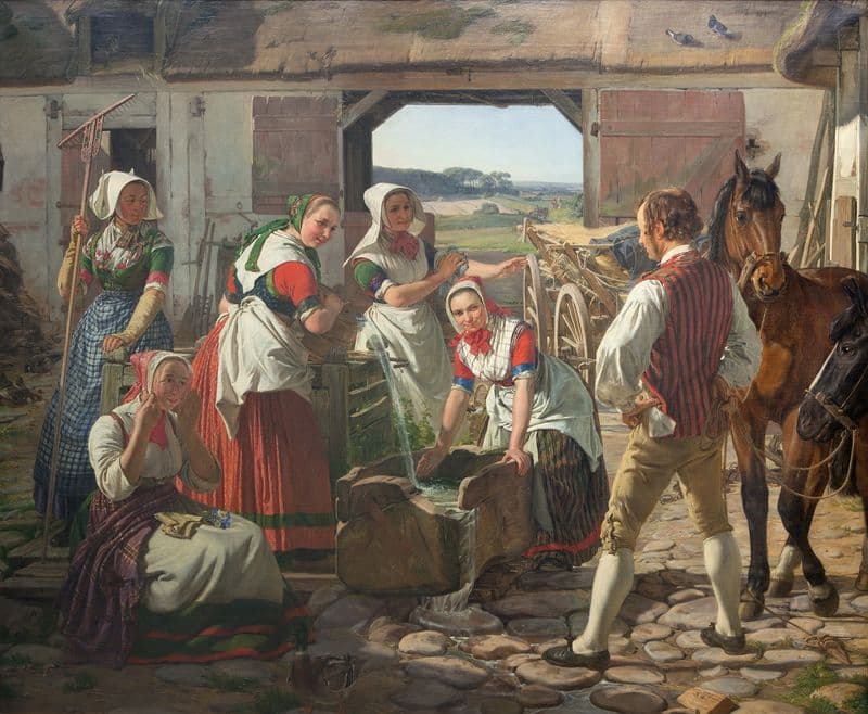 Sjællandske høstpiger ved en brønd as a canvas print