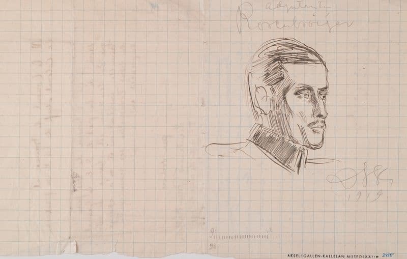 Sketch of Edvin Bertel Rosenbröijer, Adjutant for Marshal Carl Gustaf Emil Mannerheim as a canvas print