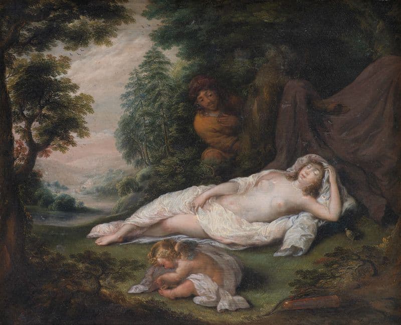 Sleeping Nymph Watched by a Man as a canvas print