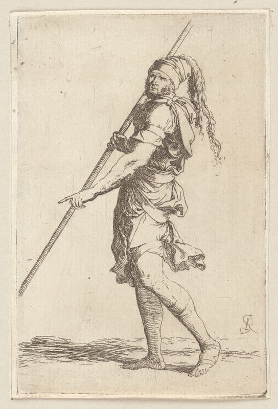 Soldier Holding a Cane with Both Hands, Walking Toward the Left (1656 - 1657) as a canvas print