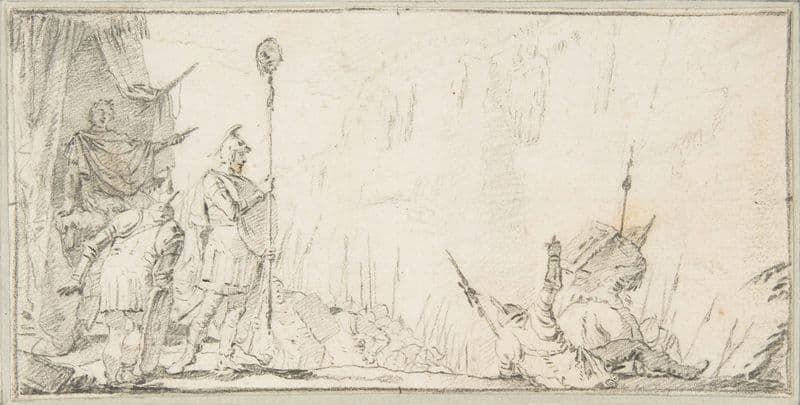 Soldier in front of ‘General’ Holding up a Decapitated Head on a Staff (1696–1770) as a canvas print