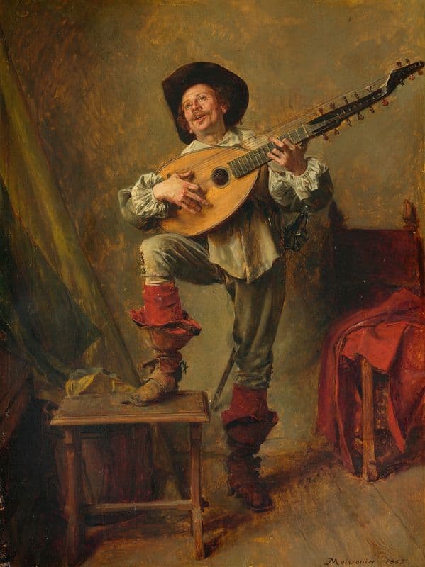 Soldier Playing the Theorbo as a canvas print