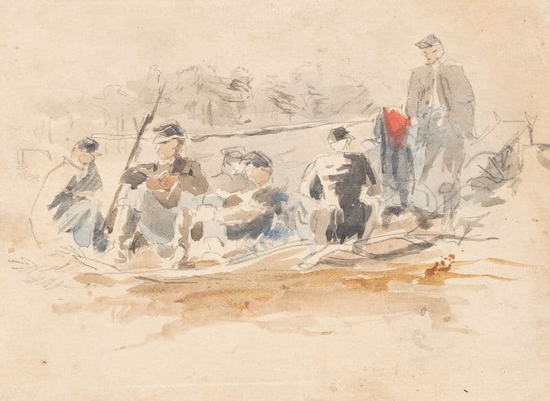 Soldiers Seated in a Group as a canvas print