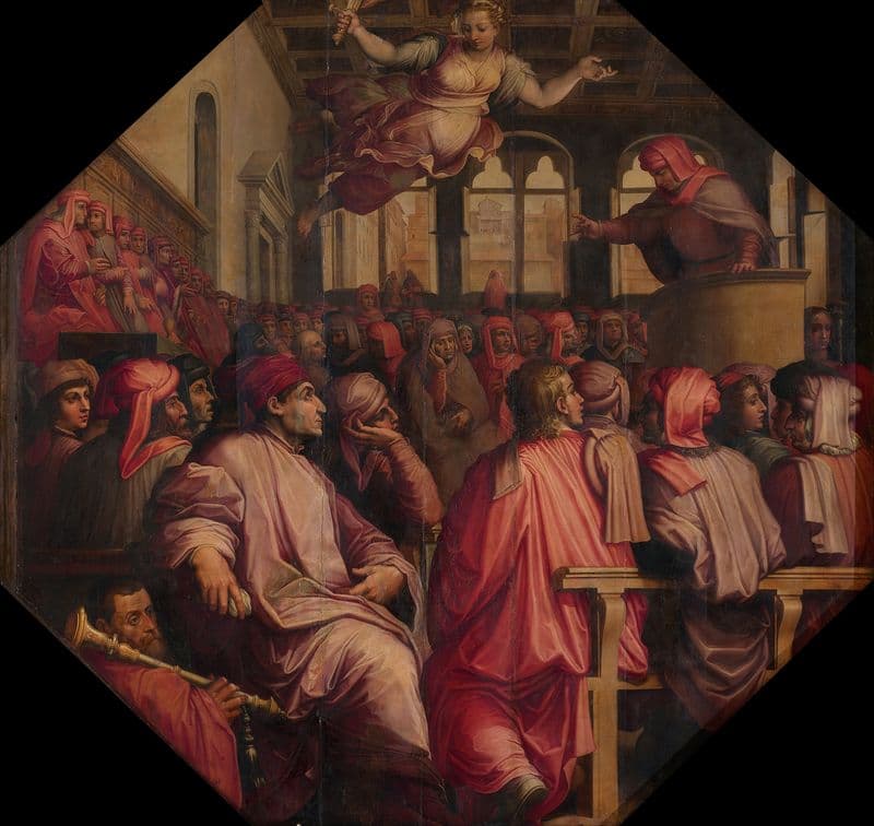 Speech by Antonio Giacomini for the war against Pisa in the Sala dei Duecento (1563 - 1565) as a canvas print