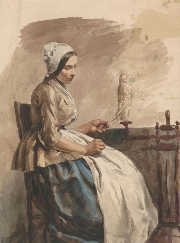 Spinnende jonge vrouw (1832 - 1880) as a canvas print