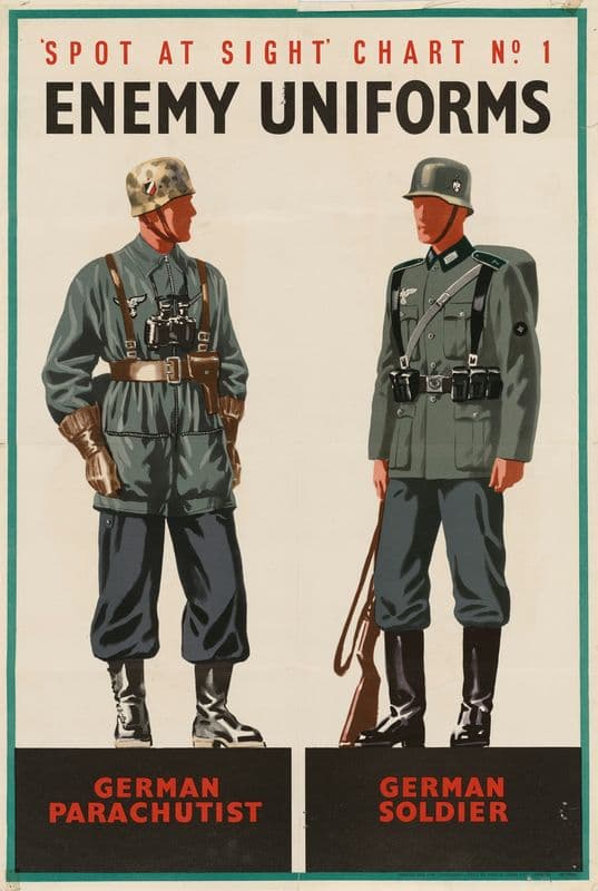 Spot at Sight Chart No. 1 – Enemy Uniforms – German Parachutist – German Soldier as a canvas print