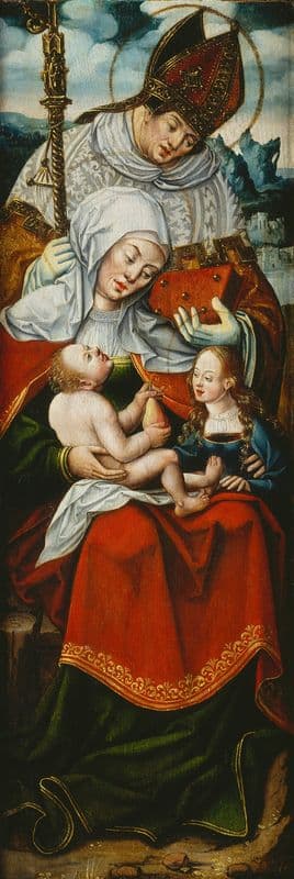St Anne, the Virgin and Child with a Bishop Saint left wing of an altarpiece (ca 1545-1550) as a canvas print