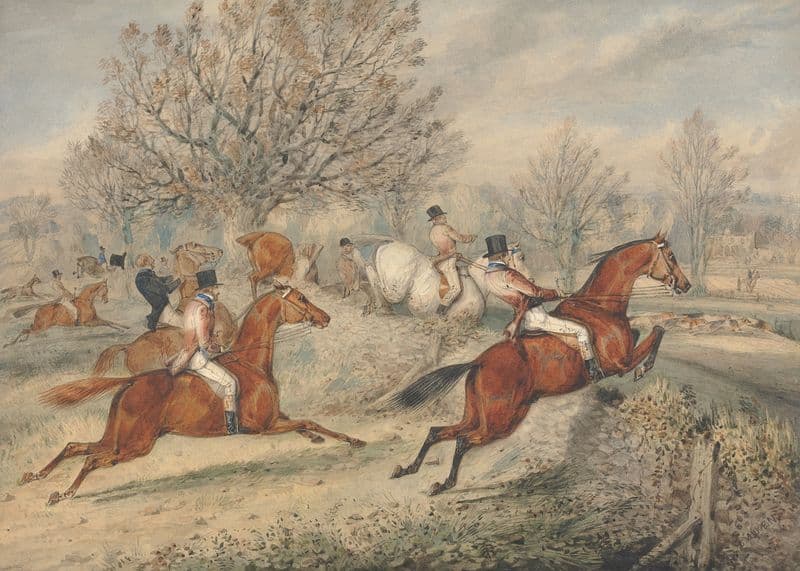Stag Hunting: Full Cry; the Stag Hounds Tear Down a Slop at Right…. as a canvas print
