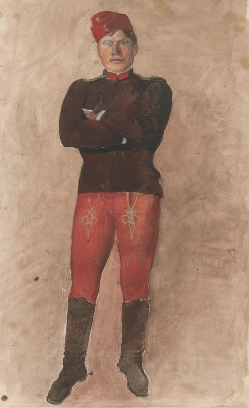 Standing soldier with folded arms (1880–1910) as a canvas print