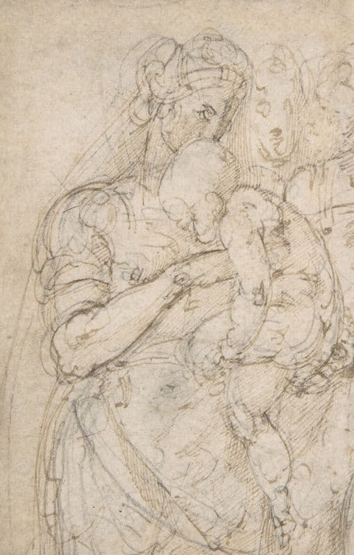 Standing Virgin with Child, Two Heads at Upper Right as a canvas print