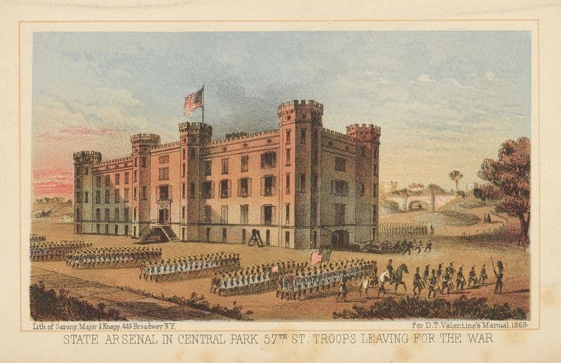 State Arsenal in Central Park 57th St. Troops leaving for the War. as a canvas print