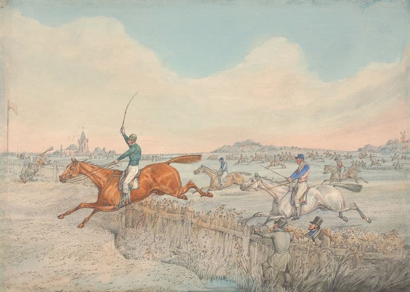 Steeplechasing; Two Riders Taking a Wooden Fence as a canvas print