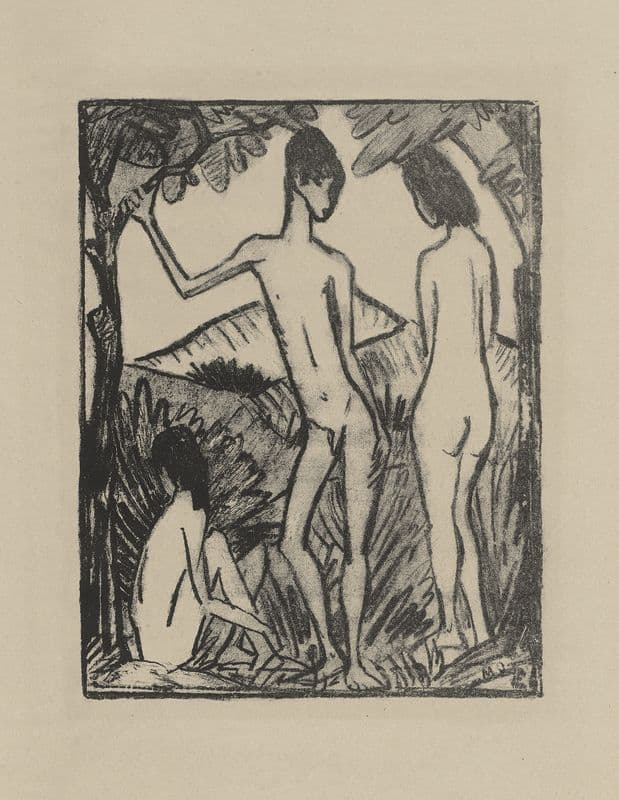 Stehender Knabe und zwei Mädchen II as a canvas print