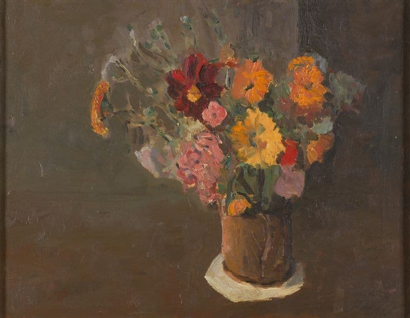 Still Life (Michaelmas Daisies in a Pot Tankard) (ca. 1915) as a canvas print