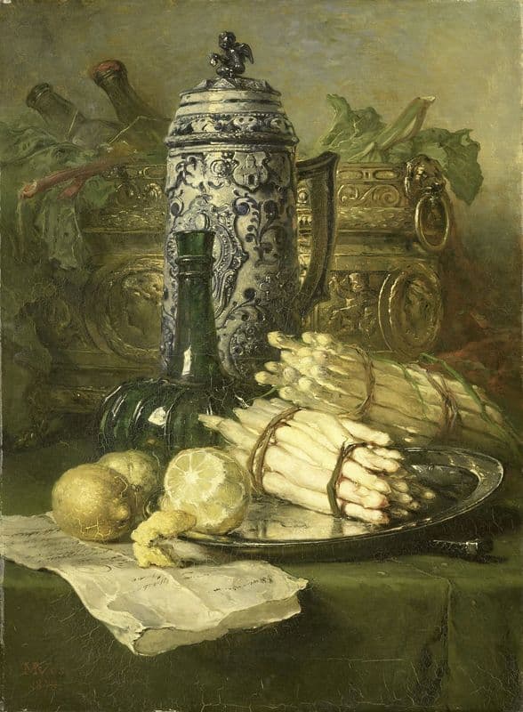 Stilleven met kan van steengoed as a canvas print