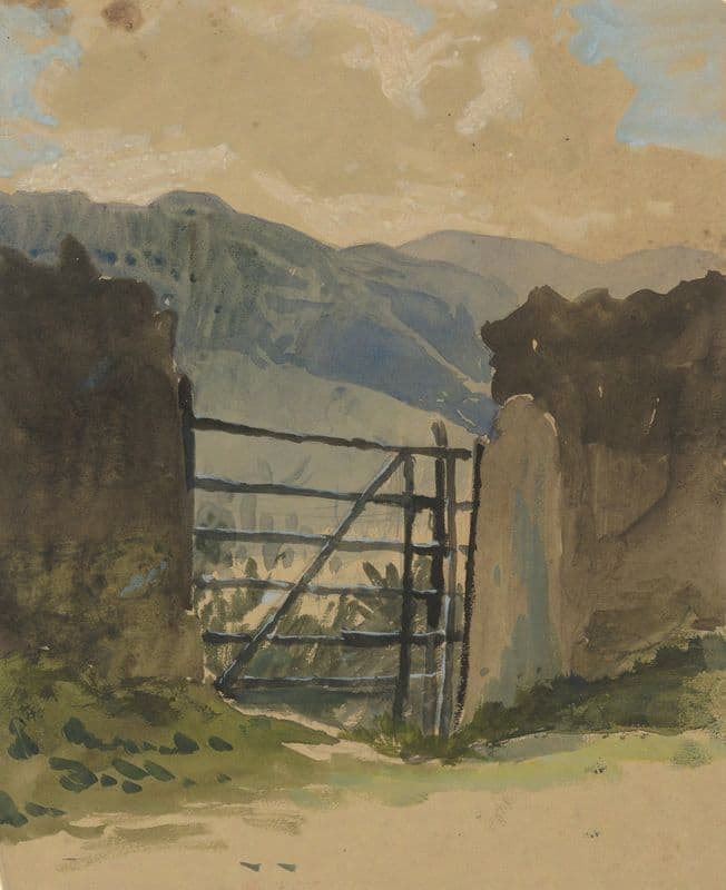 Stone wall and gate, sketch as a canvas print