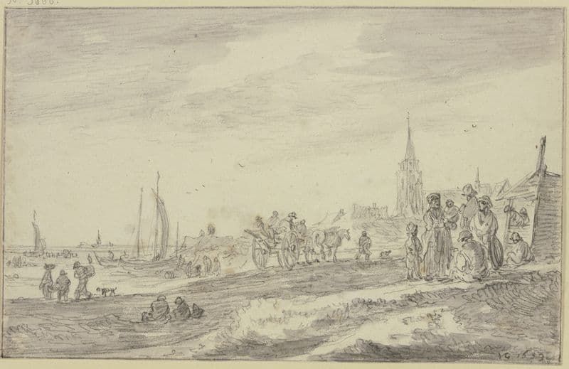 Strand mit einem Wagen und vielen Figuren as a canvas print