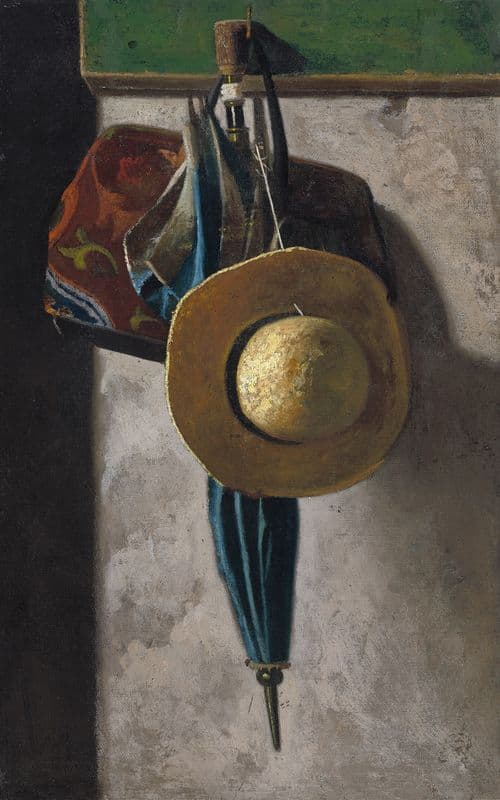 Straw Hat,Bag and Umbrella (1890-early 1900s) as a canvas print