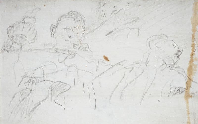 Studienblatt; drei Figuren und ein Arm (ca. 1740 – 1745) as a canvas print