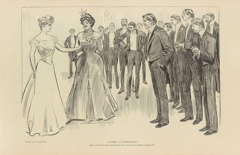 Studies in expression, when a debutante meets the eligible young men… (1900-1905) as a canvas print