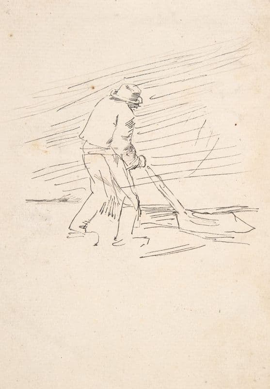 Study of a man pushing a plow (ca. 1870) as a canvas print
