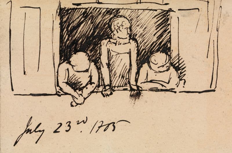 Study of Three Figures, Leaning on a Windowsill as a canvas print