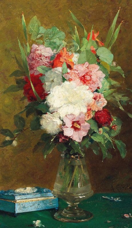 Summer Flowers In A Glass Vase as a canvas print