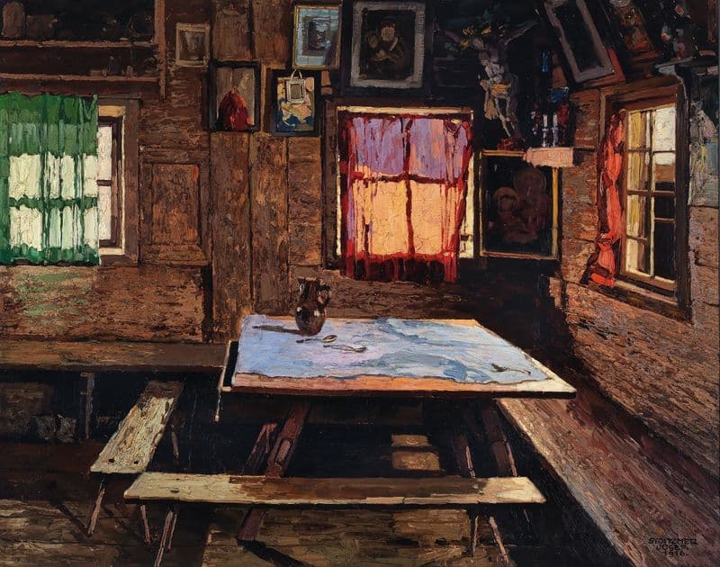 Sunlit room in a farmhouse as a canvas print