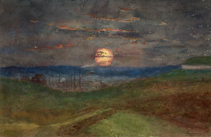 Sunset over the factory chimneys as a canvas print