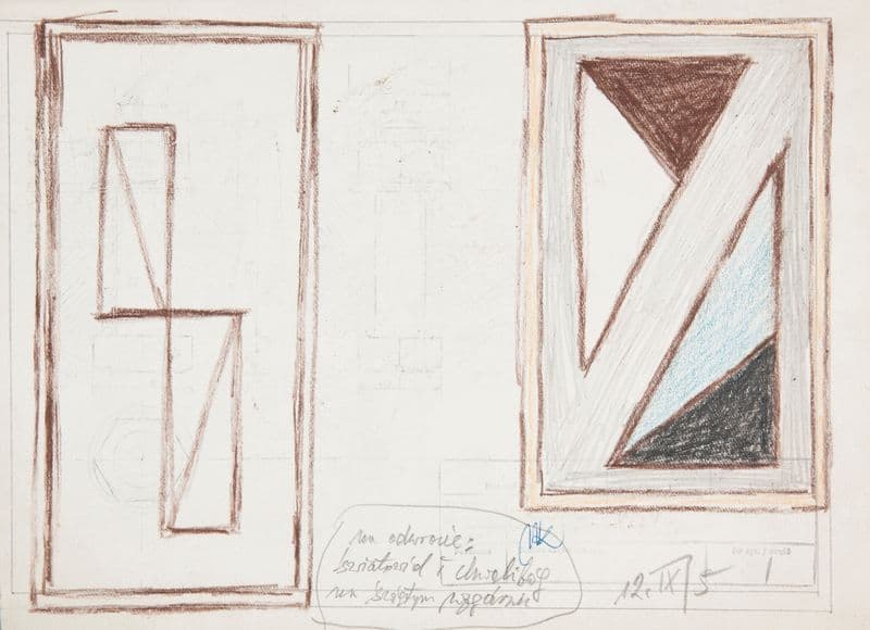 Światowid i chwalibóg na świętym wzgórzu (Prasłowianie) – rysunek dwustronny (na odwrocie szkice obrazów abstrakcyjnych) (1965-1969) as a canvas print